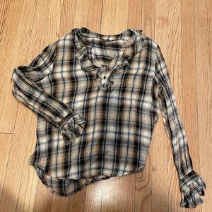 Velvet Heart Ruffled V-Neck Yellow and Black Blouse - Size M